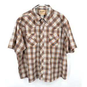 Wrangler Men's Shirt 3XL Brown Plaid Button Up Western Pearl Snap Button